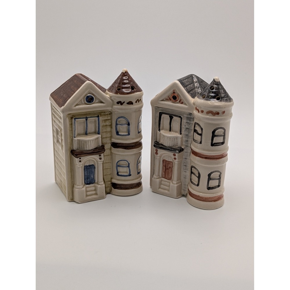 Vintage Otagiri OMC Victorian Row Houses Salt and Pepper Shakers Ceramic Set